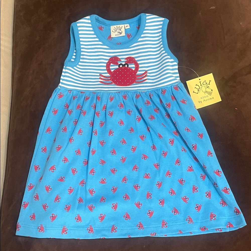 Luigi Kids by Acvisa - Blue Crab Print Kids Casual Dress